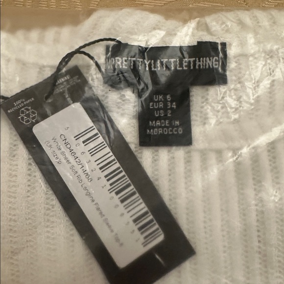 NWT PrettyLittleThing White Sheer Top US size 4 - Picture 8 of 8